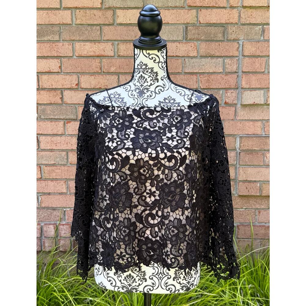 NWT Alice + Olivia Prena Cold Shoulder Black Lace Top XS
